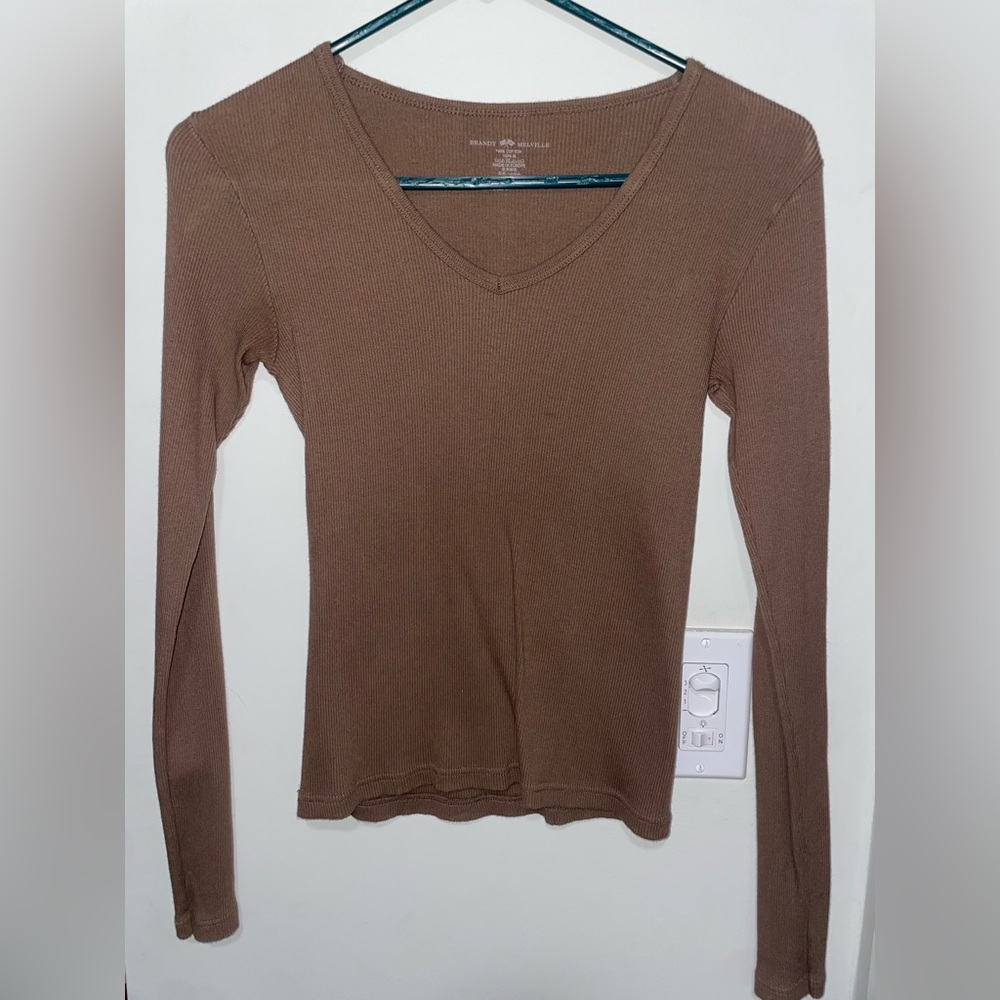 Brandy Melville brown ribbed long sleeve